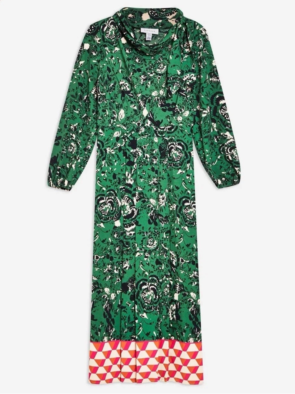 Topshop Green Floral Long Sleeve Midi Dress Size 0